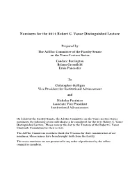 Nominees for the 2014 Robert C. Vance Distinguished Lecture