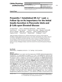 Presenilin-1 Established ER-Ca2+ Leak: a Follow up on Its Importance for the Initial Insulin Secretion in Pancreatic Islets and Β-Cells Upon Elevated Glucose