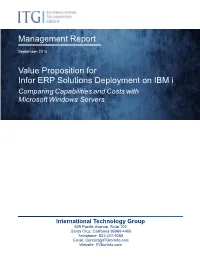 Value Proposition for Infor ERP Solutions Deployment on IBM I