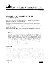 2019, 17–28 Assessment of Antioxidants by Hplc-Ms in Grapevine Seeds