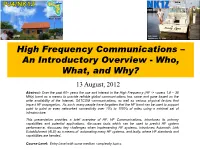 High Frequency Communications – an Introductory Overview