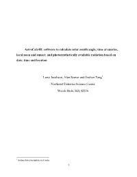 Astrocalc4r: Software to Calculate Solar Zenith Angle