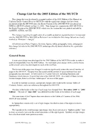 Change List for the 2003 Edition of the MUTCD