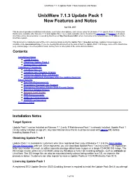 Unixware 7.1.3 Update Pack 1 New Features and Notes
