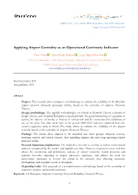 Applying Airport Centrality As an Operational Continuity Indicator