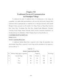 Chapter-VII Traditional Forms of Communication in Chandpur Village to Understand the Status of Traditional Forms of Communication in the Village, The