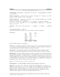 Mullite Al6si2o13 C 2001 Mineral Data Publishing, Version 1.2 ° Crystal Data: Orthorhombic