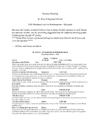 Summer Reading St. Pius X Regional School 2020 Reading Lists For