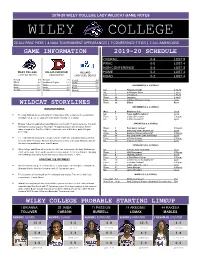 Game Notes Wiley College