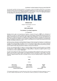 MAHLE Gmbh in Respect of Non-Equity Securities Within the Meaning of Art