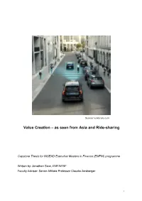 Value Creation – As Seen from Asia and Ride-Sharing