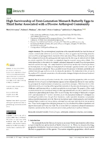 High Survivorship of First-Generation Monarch Butterfly Eggs to Third Instar Associated with a Diverse Arthropod Community