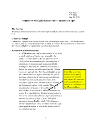 History of Measurements of the Velocity of Light