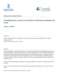 Investigating the Construct of Productive Vocabulary Knowledge with Lex30