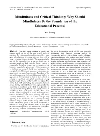 Mindfulness and Critical Thinking: Why Should Mindfulness Be the Foundation of the Educational Process?