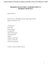 Pharmacology Part 2: Introduction to Pharmacokinetics
