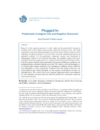 Plugged In: Problematic Instagram Use and Negative Outcomes1