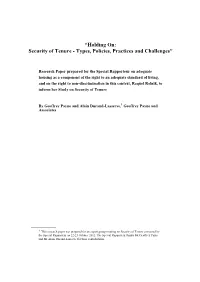 Security of Tenure - Types, Policies, Practices and Challenges”