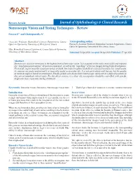 Stereoscopic Vision and Testing Techniques – Review