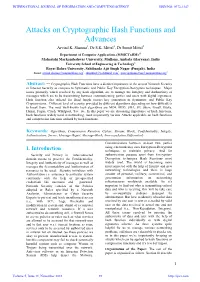 Attacks on Cryptographic Hash Functions and Advances Arvind K