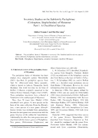 Coleoptera, Staphylinidae) of Myanmar Part 1: a Checklist of Species
