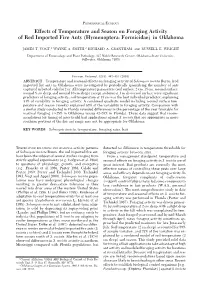 Effects of Temperature and Season on Foraging Activity of Red Imported Fire Ants (Hymenoptera: Formicidae) in Oklahoma