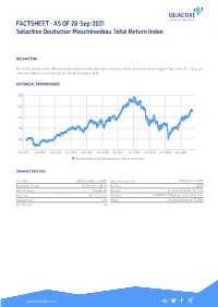 FACTSHEET - AS of 28-Sep-2021 Solactive Deutscher Maschinenbau Total Return Index
