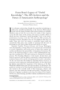 Franz Boas's Legacy of “Useful Knowledge”: the APS Archives And