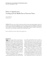 Politics of Apprehension: Teaching About the Middle East in Uncertain Times