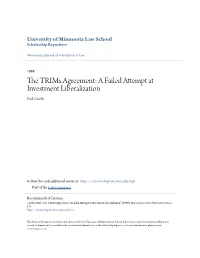 The Trims Agreement: a Failed Attempt at Investment Liberalization Paul Civello