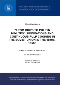 “From Chips to Pulp in Minutes”: Innovations and Continuous Pulp Cooking in the Soviet Union in the 1940S- 1950S