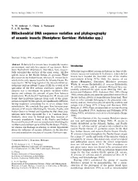 Mitochondrial DNA Sequence Variation and Phylogeography of Oceanic Insects (Hemiptera: Gerridae: Halobates Spp.)