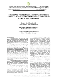 Musicians from Surkhandarya and Their Great Contribution to the Development of Musical Performance
