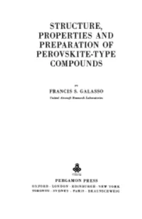 Structure, Properties and Preparation of Perovskite-Type Compounds