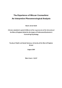 The Experience of Wiccan Counsellors: an Interpretive Phenomenological Analysis