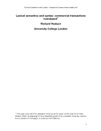 Lexical Semantics and Syntax: Commercial Transactions Reanalyzed
