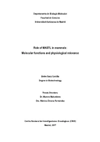 Role of MASTL in Mammals: Molecular Functions and Physiological Relevance