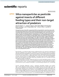 Silica Nanoparticles As Pesticide Against Insects of Different Feeding Types and Their Non-Target Attraction of Predators