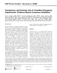 Vasopressor and Inotrope Use in Canadian Emergency Departments: Evidence Based Consensus Guidelines