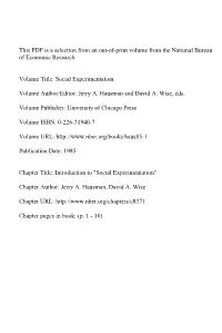 Introduction To" Social Experimentation"
