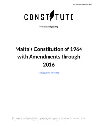 Malta's Constitution of 1964 with Amendments Through 2016