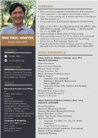 Overview Work Experience Skills Contact Education