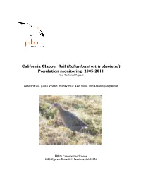 California Clapper Rail (Rallus Longirostris Obsoletus) Population Monitoring: 2005-2011 Final Technical Report