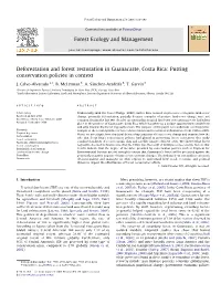 Deforestation and Forest Restoration in Guanacaste, Costa Rica: Putting Conservation Policies in Context
