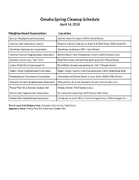 Omaha Spring Cleanup Schedule April 14, 2018