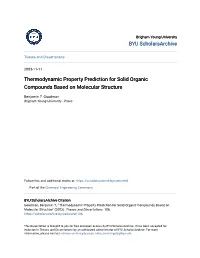 Thermodynamic Property Prediction for Solid Organic Compounds Based on Molecular Structure