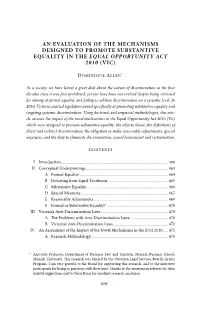 An Evaluation of the Mechanisms Designed to Promote Substantive Equality in the Equal Opportunity Act 2010 (Vic)