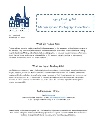 Legacy Finding Aid for Manuscript and Photograph Collections