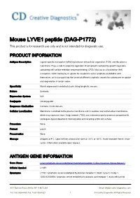 Mouse LYVE1 Peptide (DAG-P1772) This Product Is for Research Use Only and Is Not Intended for Diagnostic Use