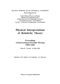 Physical Interpretations of Relativity Theory